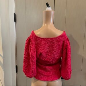 Maeve Textured Puff Sleeve Off‎ Shoulder Cropped Top Magenta M